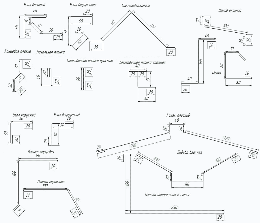 Эскизы профилей, которые можно гнуть при помощи нашего станка